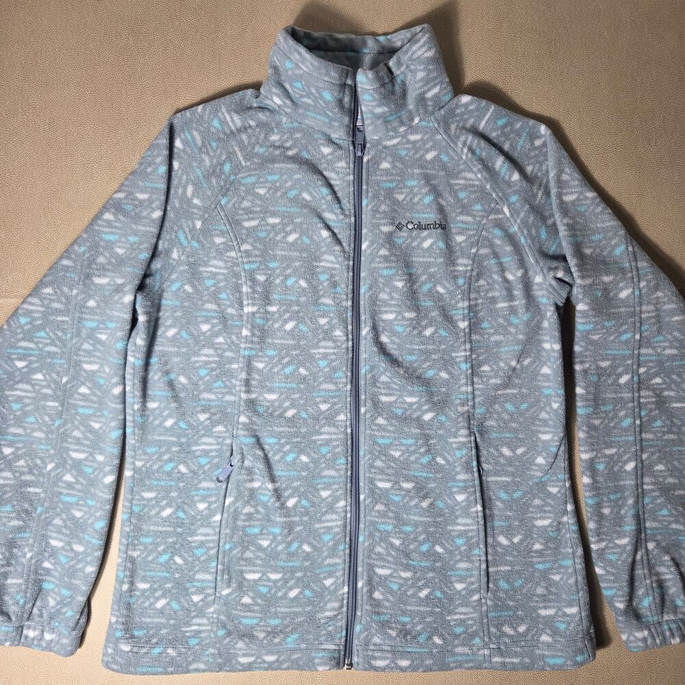 Columbia Benton Springs Full Zip Fleece Jacket Womens XL Gray Teal Patterned
